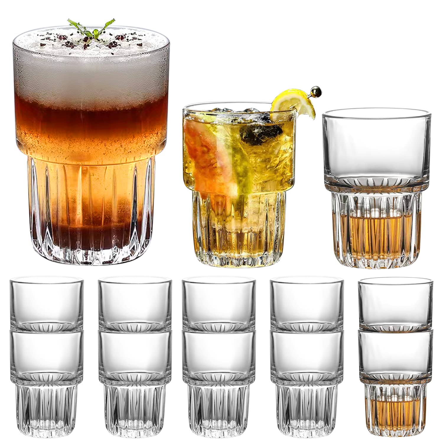 QAPPDA 10 Ounce Drinking Glasses,Clear Water Glasses Set of 12,Stackable Drinking Tumbler Glass Coffee Cups Thick Beverage Glassware Set for Milk,Juice,Mojito