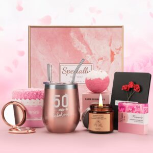 ricihene 50th birthday gifts for women, best friend gift basket for women, wife, mom friend aunt bestie sistert, 50 birthday funny wine tumbler gift sets for women 7pcs