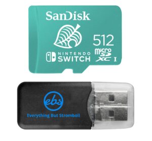 sandisk microsd card 512gb nintendo switch memory card works with nintendo switch oled, switch and switch lite (sdsqxao-512g-gnczn) c10 bundle with (1) everything but stromboli microsd card reader
