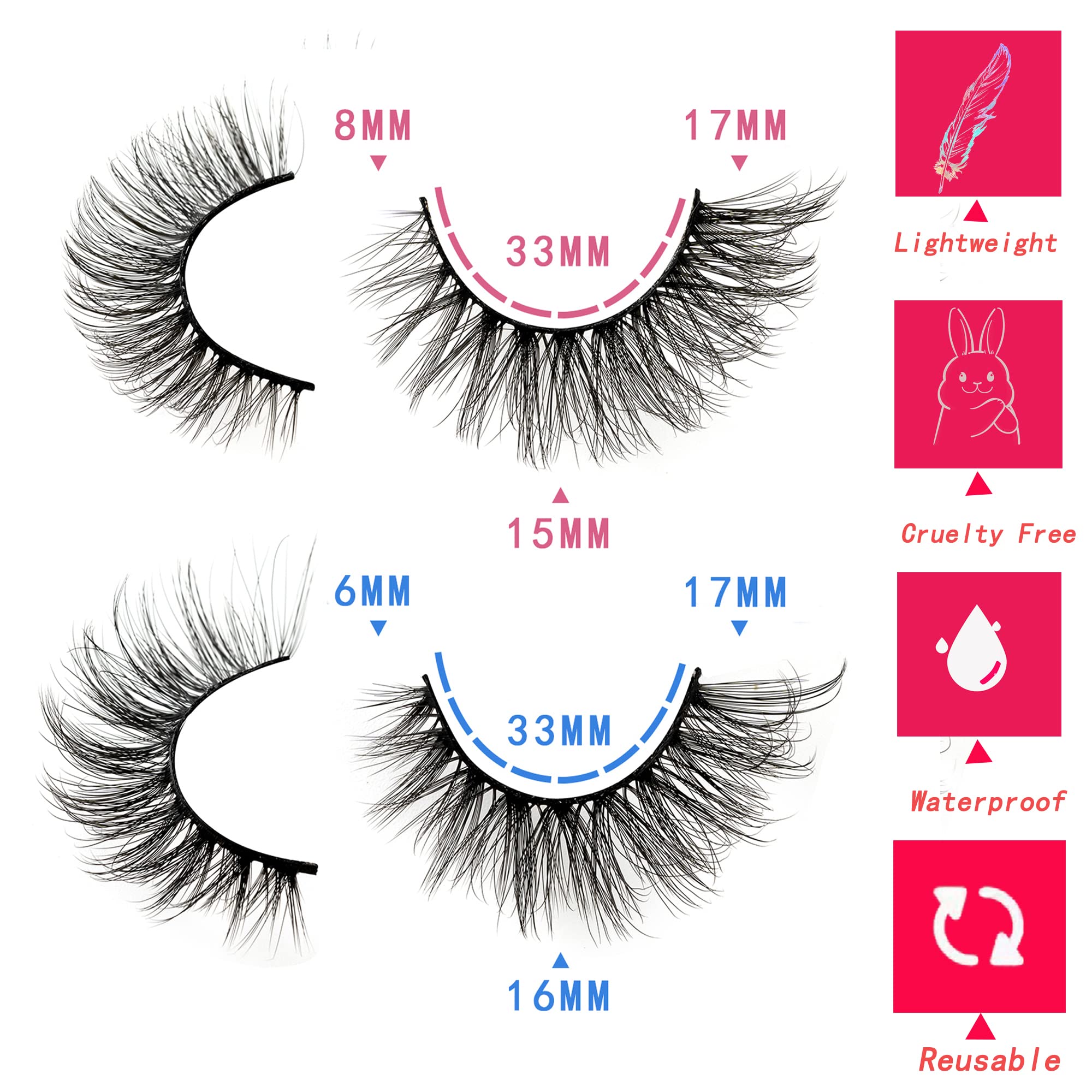 False Eyelashes Pestañas Postizas Naturales Wispy Mink Lashes Fluffy 17mm Cat Eye Lashes Natural Look 14 Pairs Fake Eyelashes Pack by Josiezoey(2 Styles)