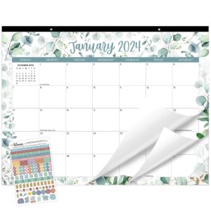 bloom daily planners 2024 desk calendar - 21" x 16" large monthly organizer pad with stickers (january 2024 - december 2024) desktop blotter - greenery