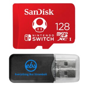 sandisk 128gb nintendo switch micro sd card for the switch, switch oled and switch lite memory card 128 gb high speed (sdsqxao-128g-gnczn) bundle with (1) everything but stromboli microsd card reader