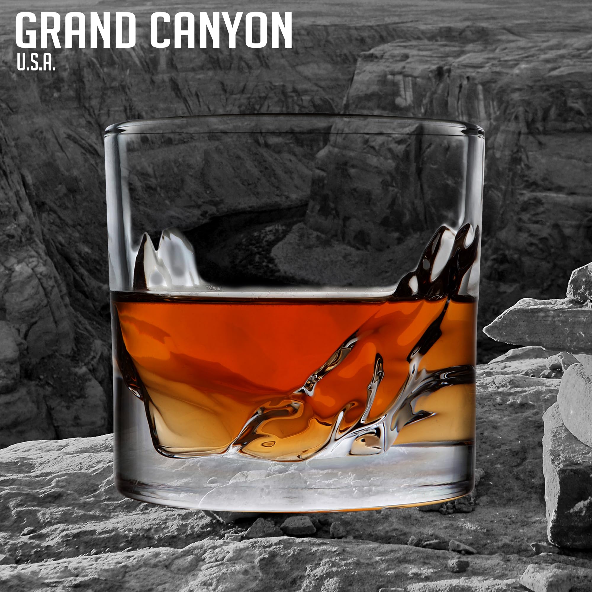 LIITON Grand Canyon Crystal Bourbon Whiskey Glasses Gift Set of 2, Heavy Freezable Old Fashioned Cocktail Snifter Glass Tumbler, Premium Luxury Gift for Men, Groomsman, 10 oz