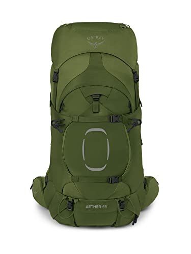 Osprey Aether 65L Men's Backpacking Backpack, Garlic Mustard Green, Extended Fit, Small/Medium