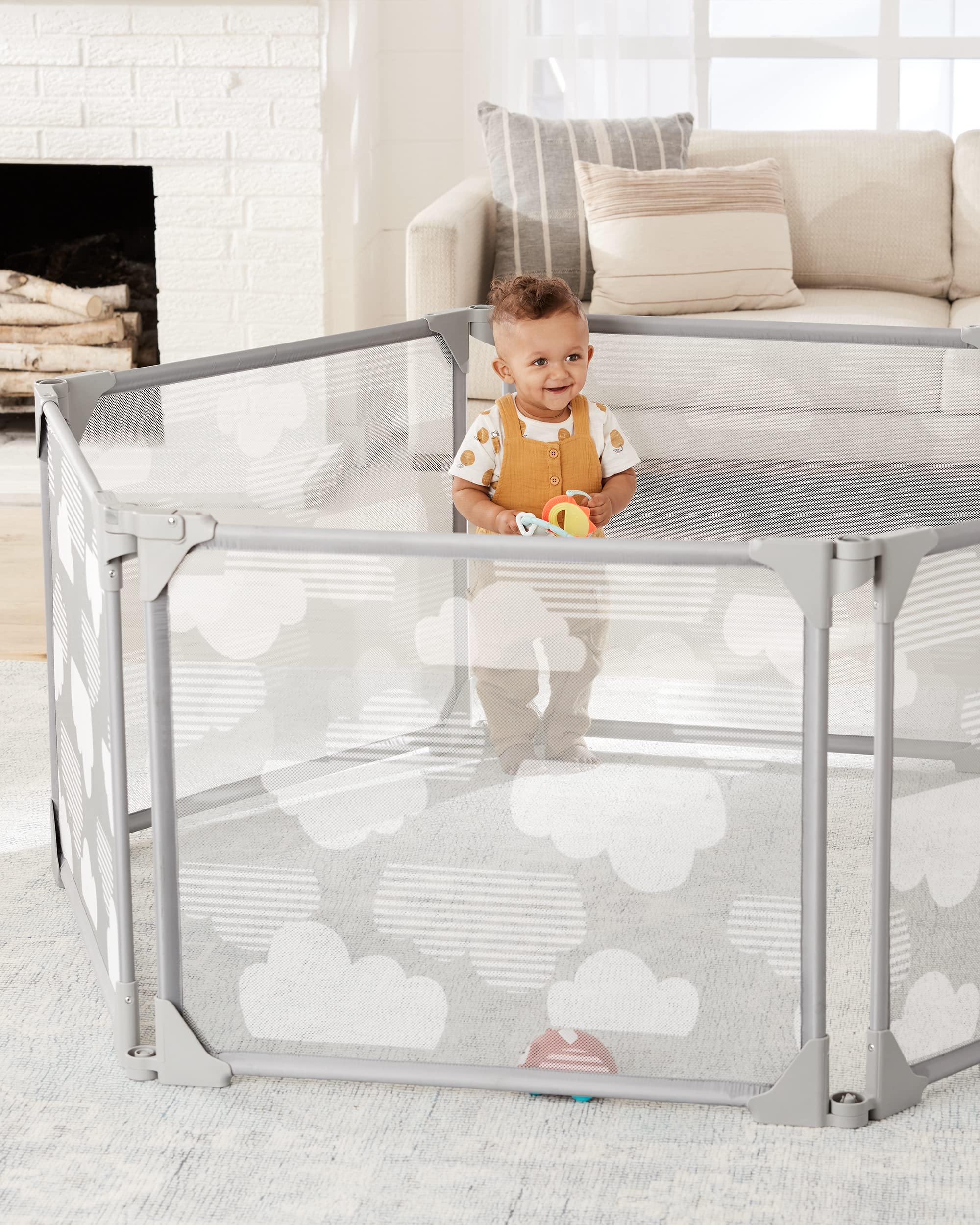 Skip Hop Expandable Baby Gate, Playview Enclosure, Silver Lining Cloud