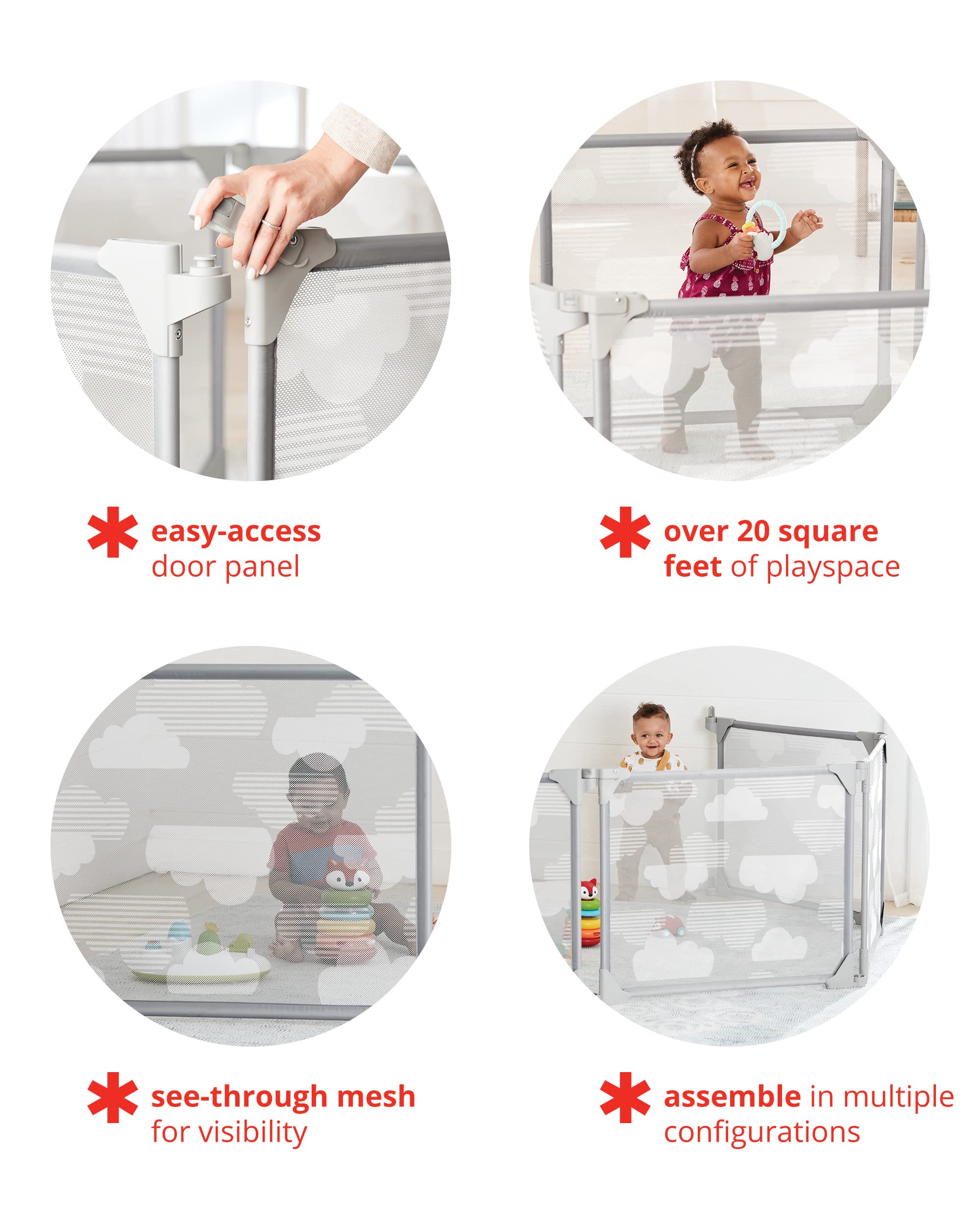 Skip Hop Expandable Baby Gate, Playview Enclosure, Silver Lining Cloud