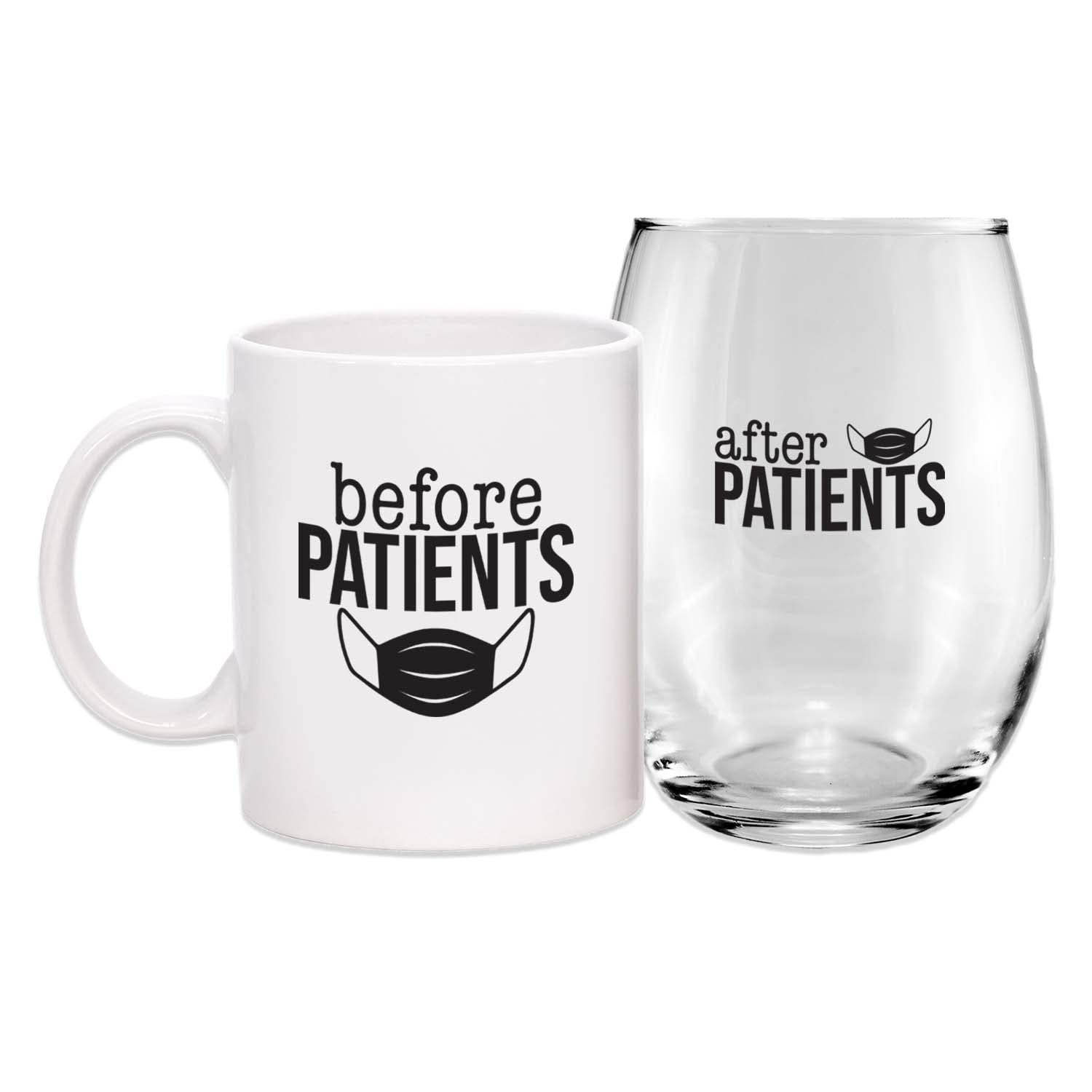 Canopy Street Before Patients Mug And After Patients Glass/Two Piece Coffee Cup Stemless Wine Glass Set/Funny Nurse Doctor Dentist Hygienist Therapist Present