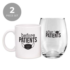 Canopy Street Before Patients Mug And After Patients Glass/Two Piece Coffee Cup Stemless Wine Glass Set/Funny Nurse Doctor Dentist Hygienist Therapist Present