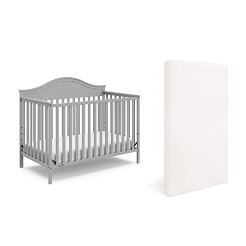 Graco Stella Convertible Crib with Premium Foam Crib and Toddler Mattress - Pebble Gray