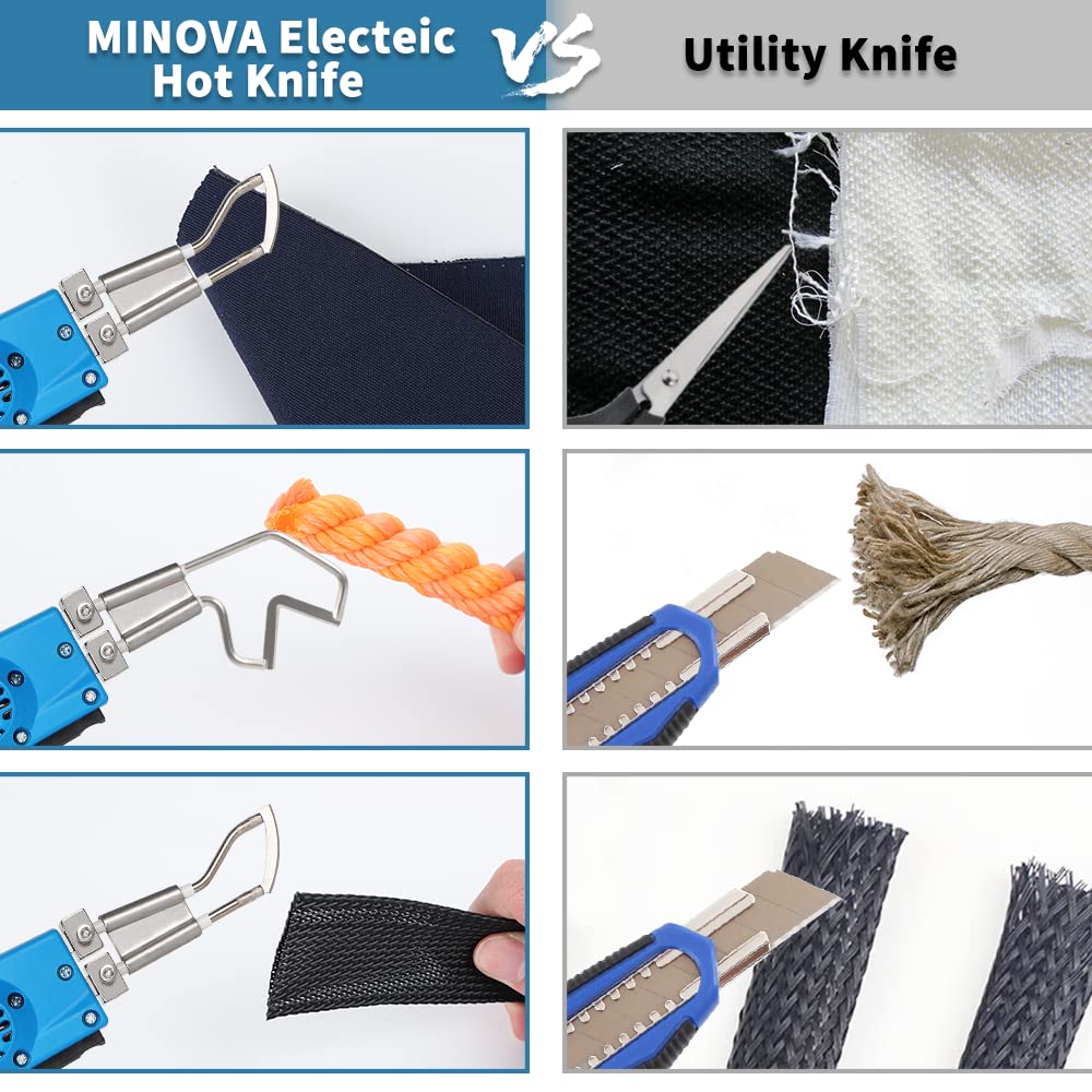 MINOVA Air Cooled Pro Electric Hot Knife Fabric Cutter Rope Cutting Tool Kit with Blades & Accessories (KD-7A-3 (rope fabric cutter))