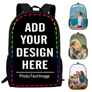 sewbuapo custom backpack for boys girls, personalized lightweight school backpack add your photos text logo men women, customized 17inch student bookbag for travel, work and school