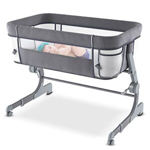 gyvif baby bassinet bedside sleeper crib, easy folding co sleeper bed side adjustable height portable crib with wheels for newborn