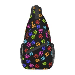 rosihode colorful dog paw print sling bag crossbody backpack,casual gym bag travel bag outdoor hiking daypack for men women