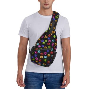 ROSIHODE Colorful Dog Paw Print Sling Bag Crossbody Backpack,Casual Gym Bag Travel Bag Outdoor Hiking Daypack for Men Women