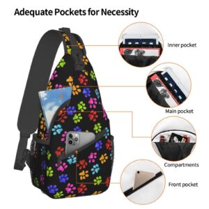 ROSIHODE Colorful Dog Paw Print Sling Bag Crossbody Backpack,Casual Gym Bag Travel Bag Outdoor Hiking Daypack for Men Women