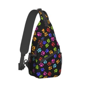 ROSIHODE Colorful Dog Paw Print Sling Bag Crossbody Backpack,Casual Gym Bag Travel Bag Outdoor Hiking Daypack for Men Women