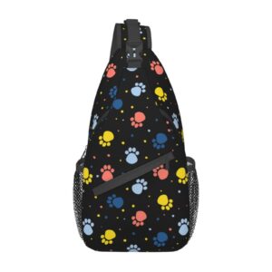 rosihode cute dog paw print sling bag, fashion crossbody backpack shoulder bag chest bag for men women cycling hiking travel