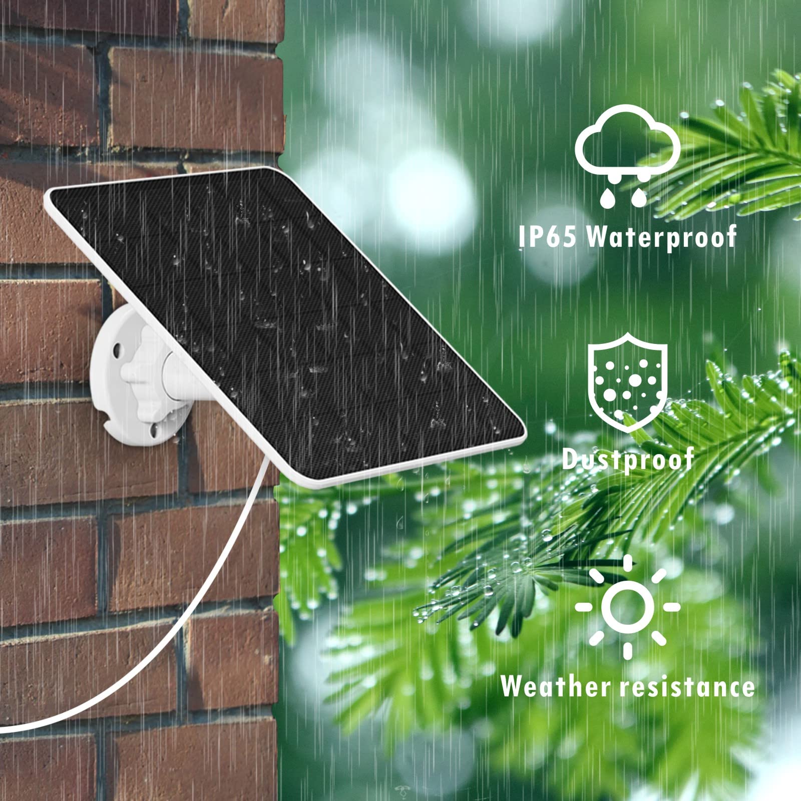 6W Solar Panel for Security Camera, USB Solar Panel Compatible with Rechargeable Battery Powered Camera, Solar Panel with 9.8ft Charge Cable, IP65 Waterproof, Adjustable Security Wall Mount