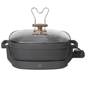 5-in-1 electric expandable skillet, oyster grey by drew barrymore, up to 7 qt