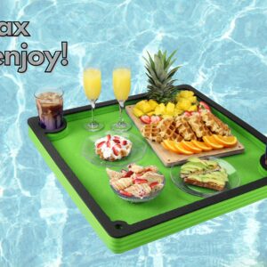 Polar Whale Floating Breakfast Table Serving Buffet Green and Black Tray Drink Holders for Swimming Pool or Beach Party Float Lounge Refreshment Durable Foam UV Resistant with Cup Holders 24 Inches