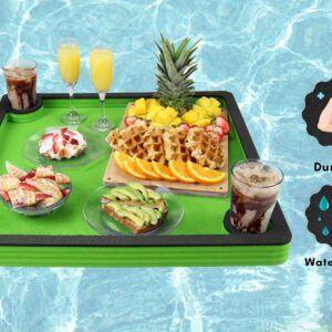 Polar Whale Floating Breakfast Table Serving Buffet Green and Black Tray Drink Holders for Swimming Pool or Beach Party Float Lounge Refreshment Durable Foam UV Resistant with Cup Holders 24 Inches