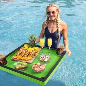Polar Whale Floating Breakfast Table Serving Buffet Green and Black Tray Drink Holders for Swimming Pool or Beach Party Float Lounge Refreshment Durable Foam UV Resistant with Cup Holders 24 Inches