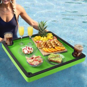 Polar Whale Floating Breakfast Table Serving Buffet Green and Black Tray Drink Holders for Swimming Pool or Beach Party Float Lounge Refreshment Durable Foam UV Resistant with Cup Holders 24 Inches