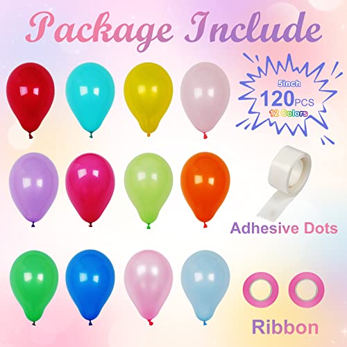 Voircoloria 120pcs Colorful Balloons 5inch 12 Assorted Colors Rainbow Latex Balloons for Boys Girls Birthday Baby Shower Gender Reveal Wedding Decorations