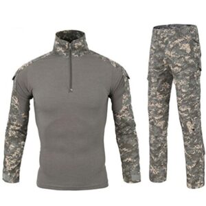 jsfoiryrou mens tactical combat shirt & pants set long sleeve army camo hunting multicam bdu hunting military uniform 1/4 zip (gray-camo,medium)