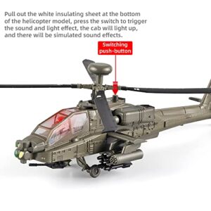 OANMYJJO Helicopter for Boys AH-64 Longbow Apache Helicopter Model Airplane,Diecast Military Attack Helicopter，Model Airplane with Light and Sound，Suitable for Military Lovers to Collect and Gift.