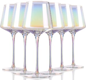 physkoa red wine glasses set of 6 - iridescent crystal wine glass rainbow wine glasses for wine tasting, wedding gift, anniversary, christmas, birthday ，mothers day gift