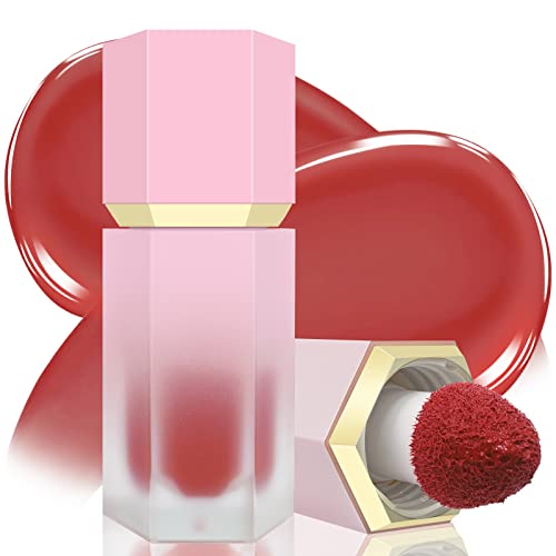 BEFIVECOK Liquid Blush for Cheeks, Soft Cream Blush with Cushion Applicator, Dewy Finish Matte Velvet Texture, Natural-Looking, High-Pigmented Blendable, Long-Wearing Skin Tint Blush Makeup | #01 SEDUCTIVE-Bright Red