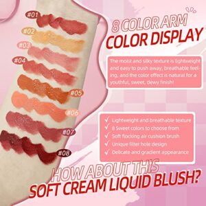 BEFIVECOK Liquid Blush for Cheeks, Soft Cream Blush with Cushion Applicator, Dewy Finish Matte Velvet Texture, Natural-Looking, High-Pigmented Blendable, Long-Wearing Skin Tint Blush Makeup | #01 SEDUCTIVE-Bright Red