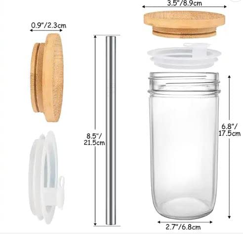 24oz Tumblers with Lids and Straws, Reusable Water Bottle, Glass Cups with Bamboo Lid and Straw Set, Iced Coffee, Bubble Tea, Smoothies
