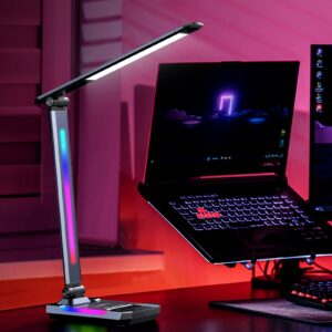 yeslamp led desk lamp with 10w wireless and 24w usb-c fast charging, ace rgb dynamic, natural spectrum desk light,6 rgb lighting modes/music rhythm, perfect for gaming setup, live video, study, home