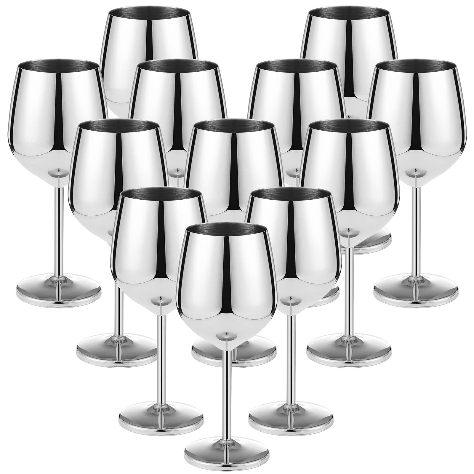 12 Pcs 18oz Stainless Steel Wine Glasses Metal Unbreakable Wine Glass Portable Steel Wine Glass Stainless Steel Wine Goblets Stemmed Silver Metal Wine Glasses for Wedding Anniversary Events Party