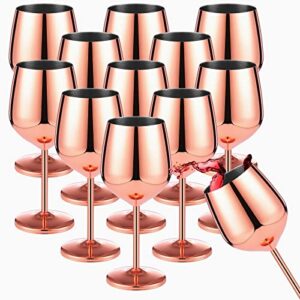 12 pack stainless steel wine glass 18 oz unbreakable stemmed wine glass rose gold wine glasses portable steel wine glass wine goblets metal drinkware for champagne cocktail pool wedding party camping