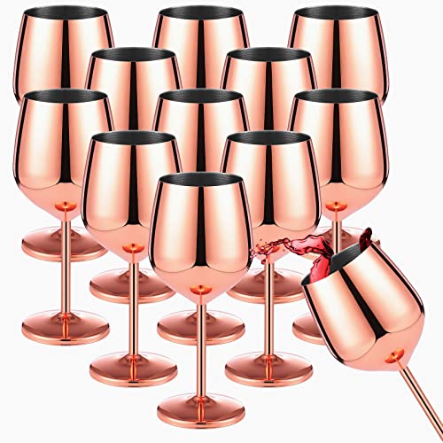 12 Pack Stainless Steel Wine Glass 18 oz Unbreakable Stemmed Wine Glass Rose Gold Wine Glasses Portable Steel Wine Glass Wine Goblets Metal Drinkware for Champagne Cocktail Pool Wedding Party Camping