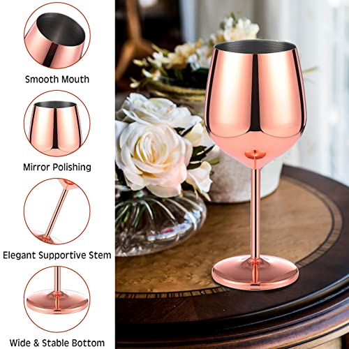 12 Pack Stainless Steel Wine Glass 18 oz Unbreakable Stemmed Wine Glass Rose Gold Wine Glasses Portable Steel Wine Glass Wine Goblets Metal Drinkware for Champagne Cocktail Pool Wedding Party Camping