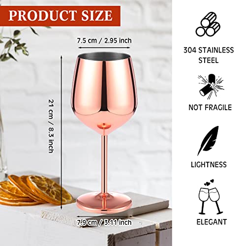 12 Pack Stainless Steel Wine Glass 18 oz Unbreakable Stemmed Wine Glass Rose Gold Wine Glasses Portable Steel Wine Glass Wine Goblets Metal Drinkware for Champagne Cocktail Pool Wedding Party Camping