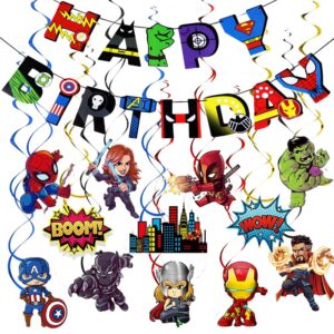 superhero party supplies decorations superhero party banner decorations for kid, boys and girls superhero hanging swirls party decorations