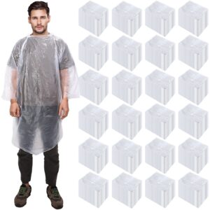pasimy 150 pcs disposable rain ponchos bulk for adults emergency ponchos with hood for man women travelling camping hiking(clear)