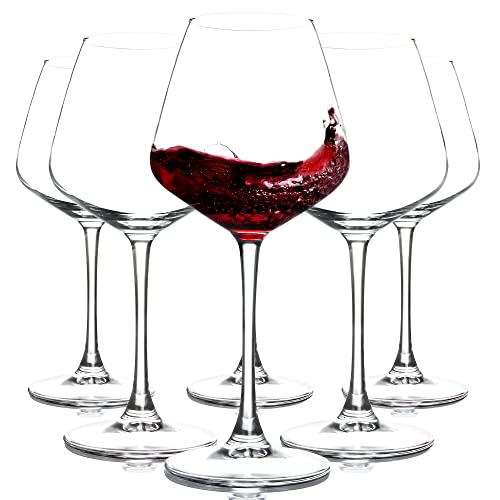 Red Wine Glasses Set of 6, Burgundy Wine Glasses, 15.5 oz, Long Stem Wine Glasses Fit for Wine Tasting, Party, Wedding - Clear Glass