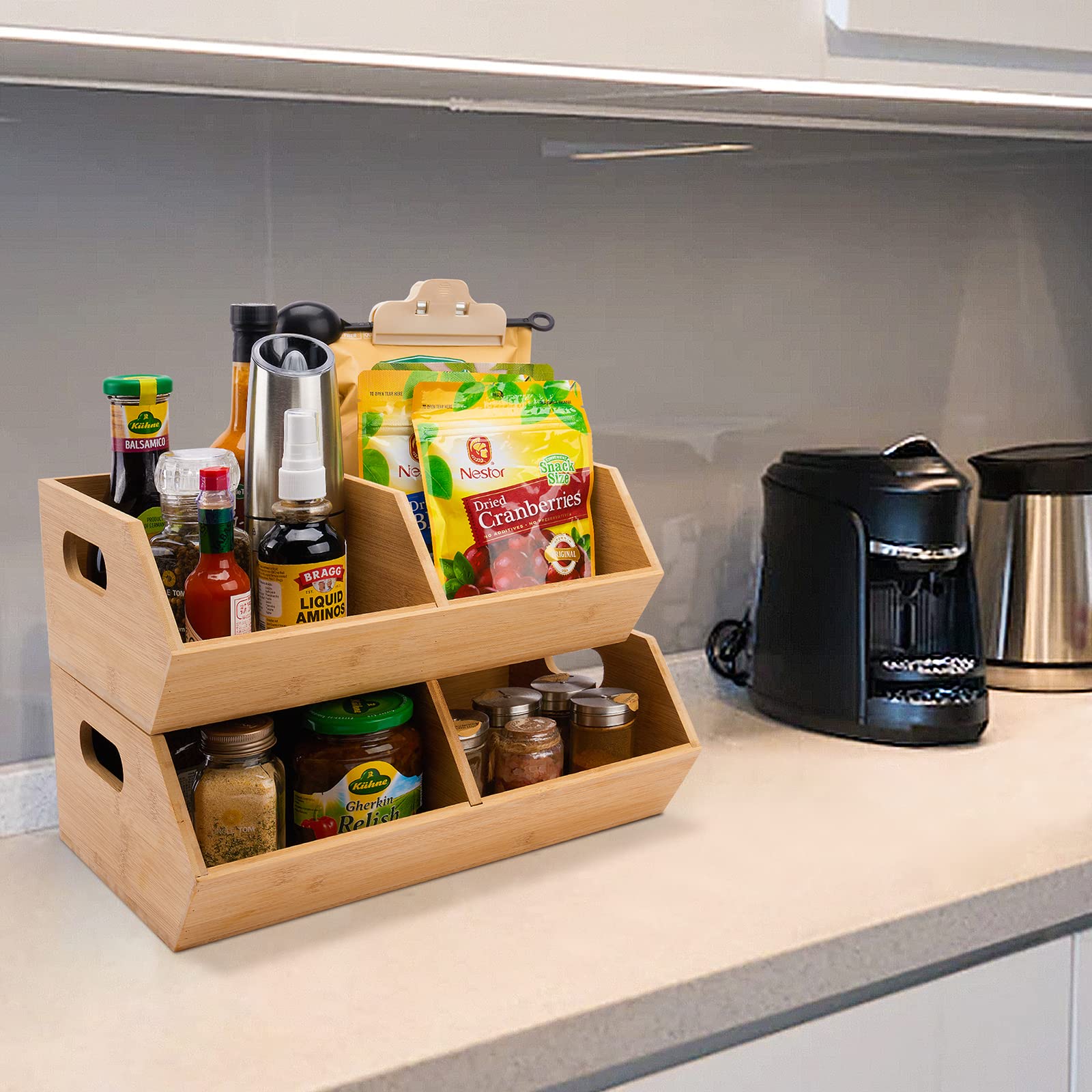 otovioia 2 Set Bamboo Storage Bin, Pantry Organization and Storage Baskets, Kitchen Organization, Potato and Onion Storage Bin - Ideal for Pantry, Countertop, and Vegetable Storage