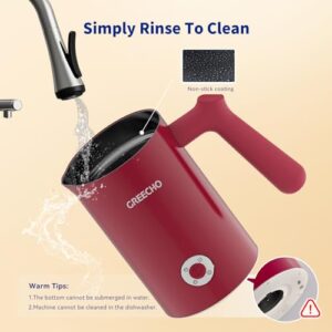 Milk Frother and Steamer, GREECHO 4 IN 1 Electric Milk Frother, 10.2oz/300ml Automatic Warm & Cold Milk Foamer for Coffee, Latte, Silent Operation & Automatic Shut-off, Viva Magenta Rose Red