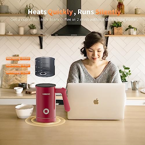 Milk Frother and Steamer, GREECHO 4 IN 1 Electric Milk Frother, 10.2oz/300ml Automatic Warm & Cold Milk Foamer for Coffee, Latte, Silent Operation & Automatic Shut-off, Viva Magenta Rose Red