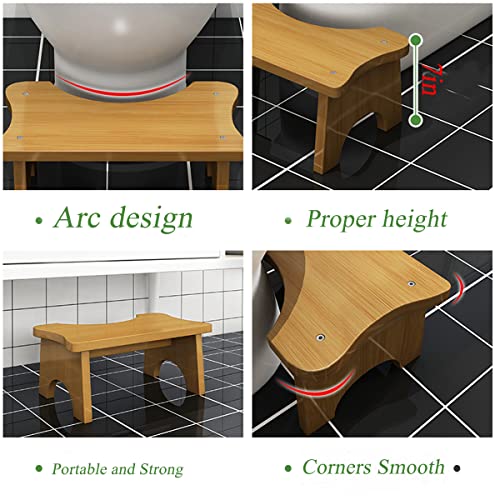 Bamboo Toilet Stool for Adults, 7" Poop Stool, Bathroom Toilet Potty Stool with Non-Slip Mat for Adults Children, Original Simple Design Healthy Portable Adult Toilet Poop Stool.(Wood) Healthy Gifts