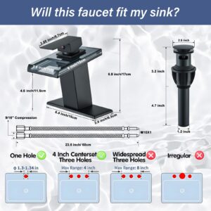 FCOTEEU LED Bathroom Sink Faucet, Matte Black Bathroom Faucet Single Handle Waterfall Glass Spout Vanity RV Bathroom Faucets for Sink 1 Hole with Pop Up Drain and Water Supply Lines