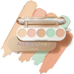 focallure #goldenage 5 in 1 multi uses concealer palette, 5 colors correcting conceal palette, camouflage contour palettes for dark circles, face contouring highlighter pallet, cc01 light-correcting
