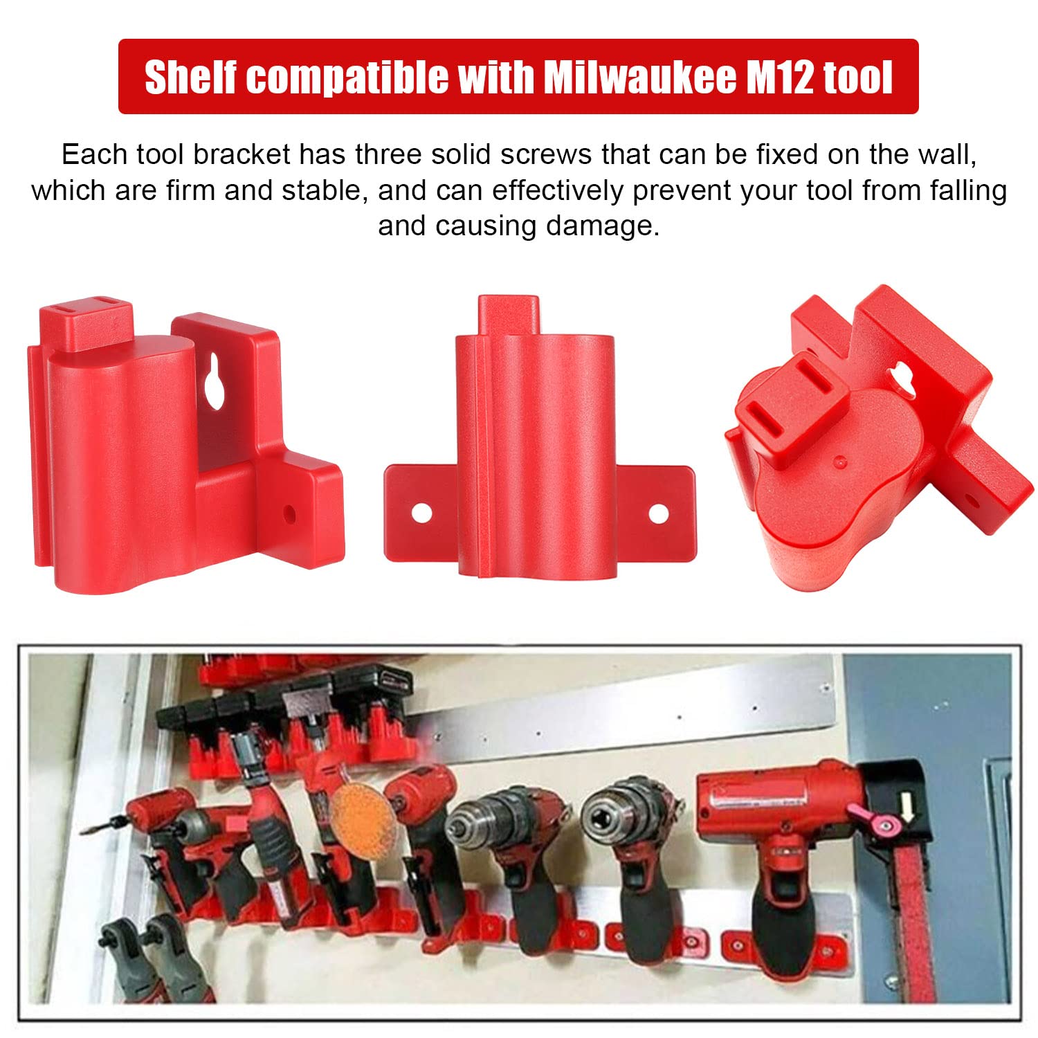 6PCS Milwaukee Drill Holder, Dirll Holder Wall Mount for Milwaukee M12 Drill, DIY M12 Tool Holder and Tool Storage, No 3D Printed Vertical Drill Mount, Red